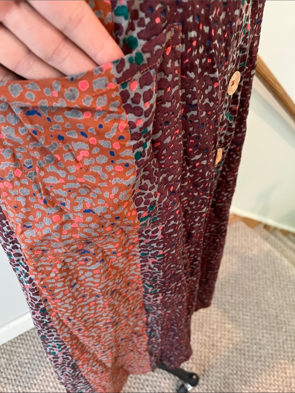 Angie colorful sundress midi button front L - Picture 7 of 9